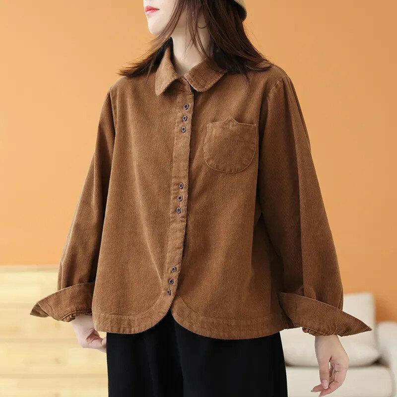 Fashion Design Corduroy Coat For Women's NEW 2023 Spring Autumn Clothing Female Jacket Tops Korean Short Button Shirt Outerwear