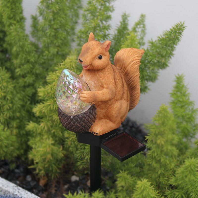 Resina Squirrel Lawn Lamp, Lâmpadas de cristal solar, Fairy Garden LED Decoração, luzes impermeáveis, Caminho, Quintal, ao ar livre