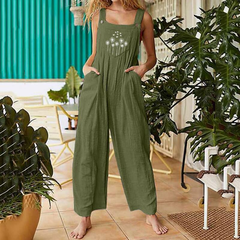 Romper Solid Color Jumpsuit Long Length Breathable  Comfortable Women Square Collar Casual Romper