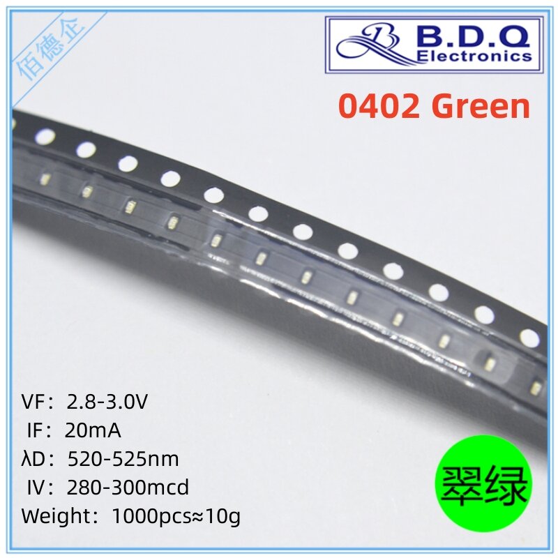 0402 Lâmpada LED verde Beads SMD LED Light 1005 Diodo emissor de luz de alta qualidade brilhante 100pcs