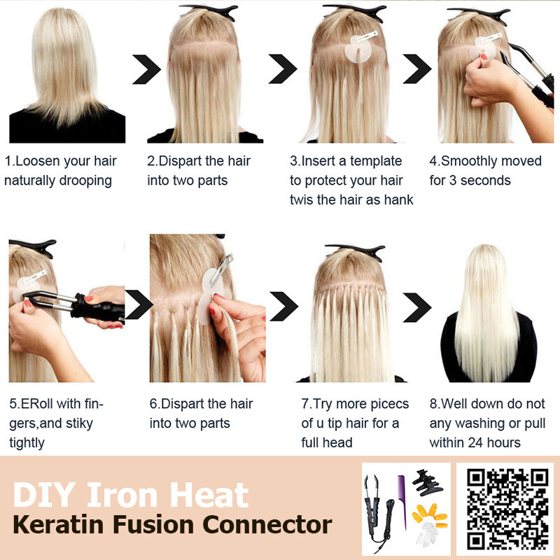 K-tip Keratin Hair Hot Fusion Human Hair Natural Hair Extensions Italy Keratin Glue Machine Remy Hair Thick 3-6 Months Lifespan
