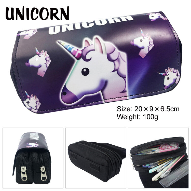 Children Cartoon Cute Contrast Unicorn Pen Bags Korean Creative Double-layer Large Capacity Girls Boys Storage Bag for Kids Hot