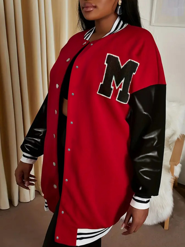 LW Plus Size coat Letter Striped Patchwork Coat Retro Baseball Autumn/Winter Y2K Street Hip Hop Trend Loose Casual Jacket Coat