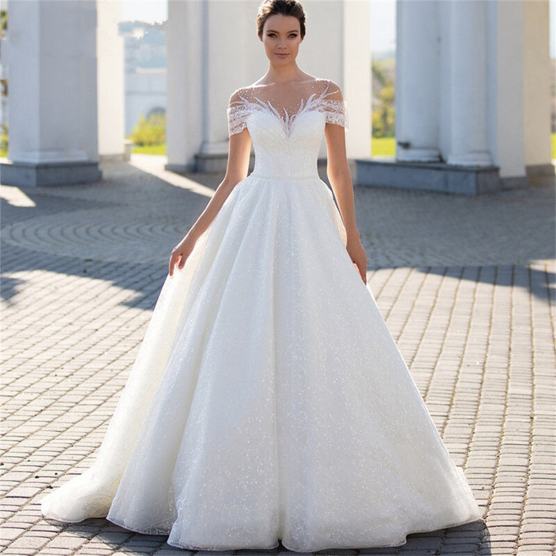 반짝이는 오프 숄더 웨딩 드레스, 신부 2022 패션, 반짝이 레이스 A 라인 신부 가운, 바닥 길이 맞춤 제작