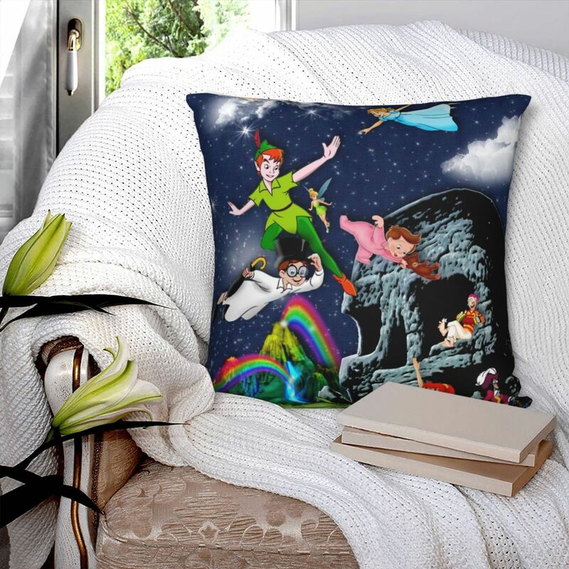 Peter pan quadrado fronha poliéster linho veludo impresso zip decoração travesseiro caso capa de almofada quarto