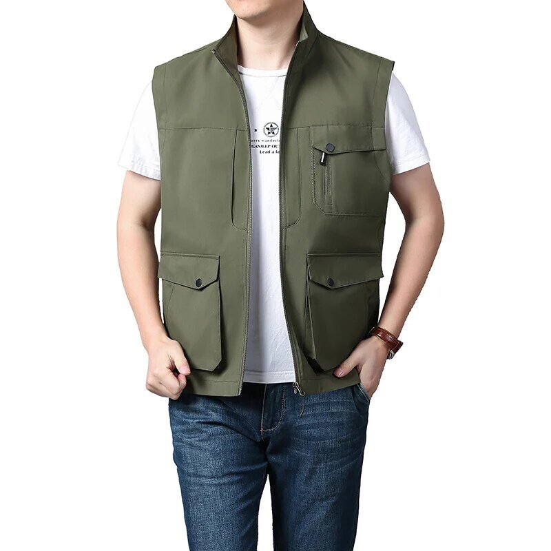Summer Thin Mesh Vest Outdoor Sportsfor Jackets Bigsize Bomber Sleeveless Vest Casual Tactical Work Wear Camping Fishing Coats