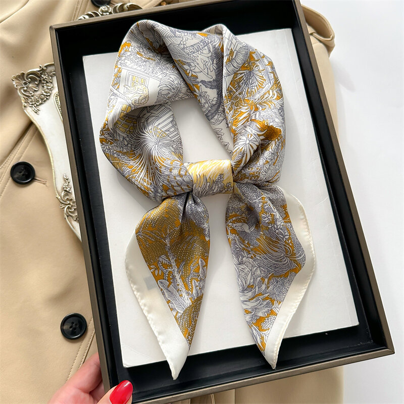 Luxury Silk Scarf for Women Square Satin Hair Accessores Fashion 2023 New Floral Print Shawl Wraps Foulard Neckerchief Bandana