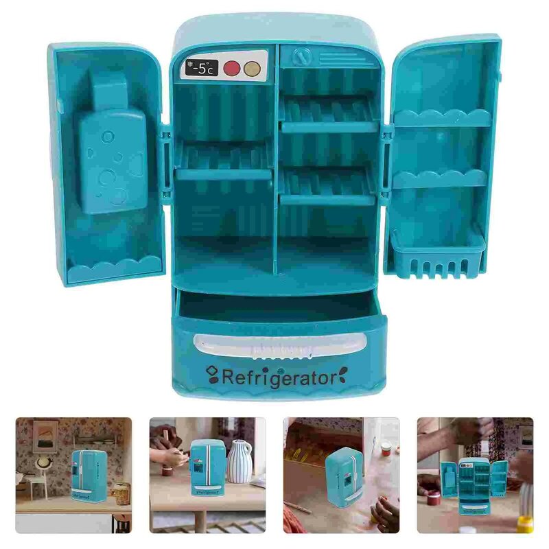 Mini réfrigérateur l'inventaire de simulation de maison de jouet, réfrigérateur à double ouverture, accessoire de scène de cuisine, modèle rose, accessoires de décoration ABS