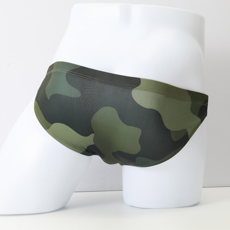 Men's Camo Briefs Jockstrap Breathable Low Rise Underpants Seamless Underwear Ultra Thin Bulge Pouch Panties Low Rise Knickers