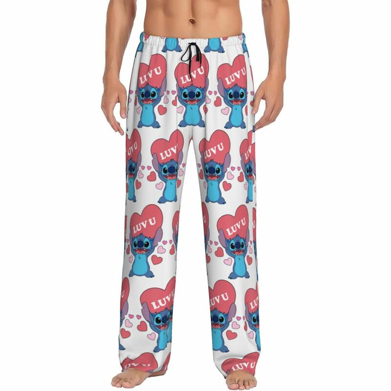 Pantalon de pyjama à motif de cœur pour hommes, imprimé personnalisé, point Love You, vêtements de nuit, bas de salon de sommeil avec poches