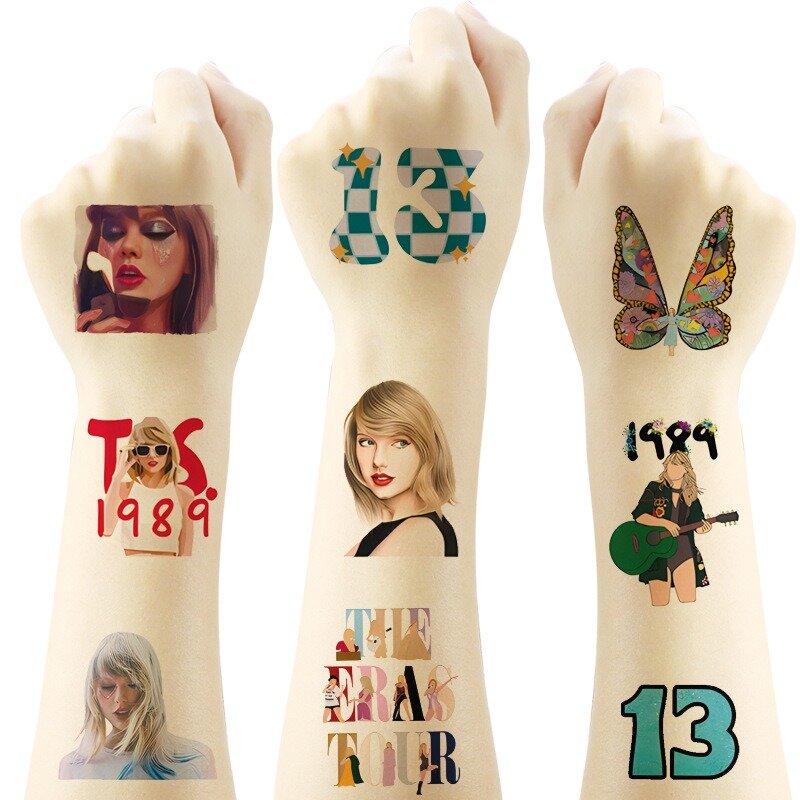 Tato sementara penyanyi Taylor, stiker tato tema cepat, tato sementara untuk perlengkapan pesta ulang tahun, dekorasi stiker tato lucu