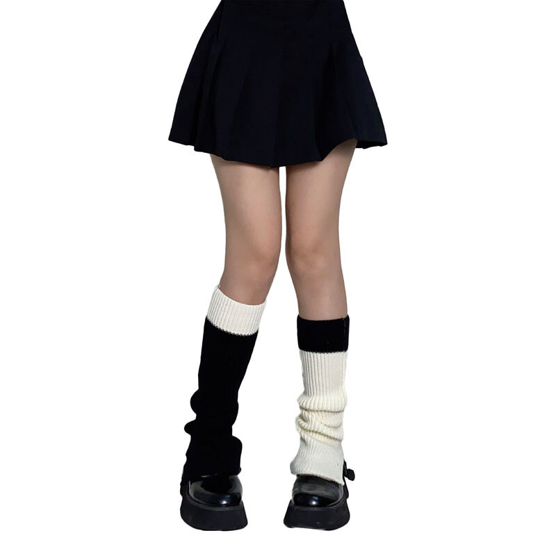 무릎 길이 니트 레그 슬리브 스타킹 여성용, 대비 색상, 가을 겨울