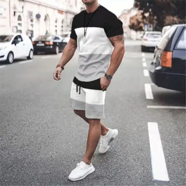 Conjunto de camiseta informal 3D para hombre, ropa deportiva de talla grande, conjunto versátil informal, pantalones cortos de playa de verano