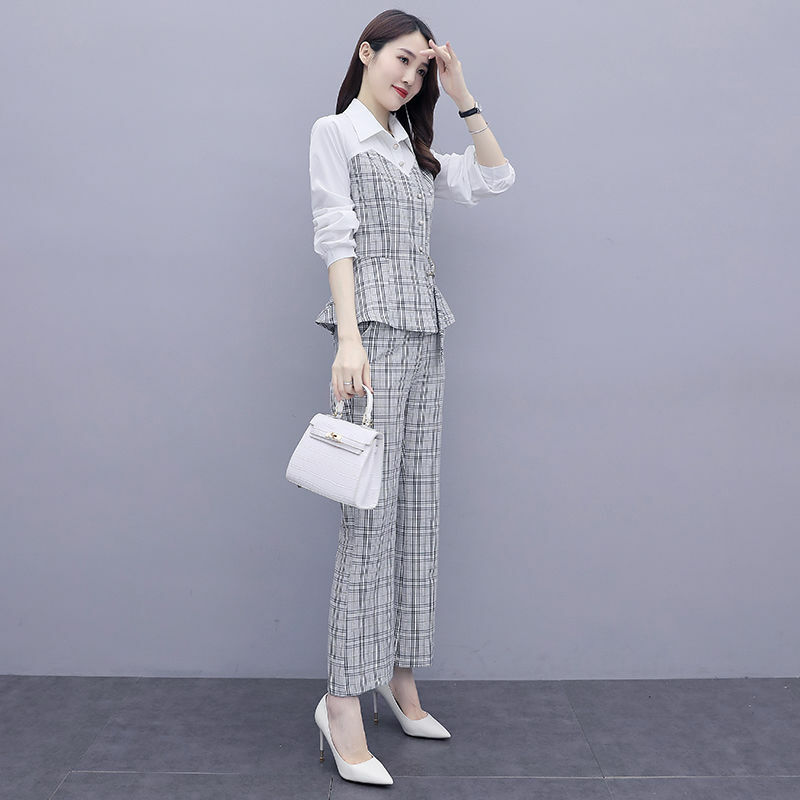 Set pakaian edisi Korea dua potong wanita, baru musim semi dan musim gugur gaun elegan dan modis mengurangi usia 2024