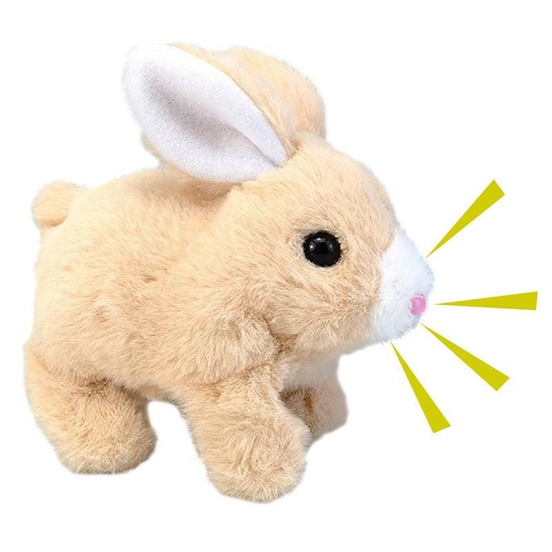 Mainan kelinci elektrik interaktif hewan peliharaan elektronik kelinci mewah kelinci mewah dengan jalan kulit bergerak mulut hadiah ulang tahun untuk anak-anak