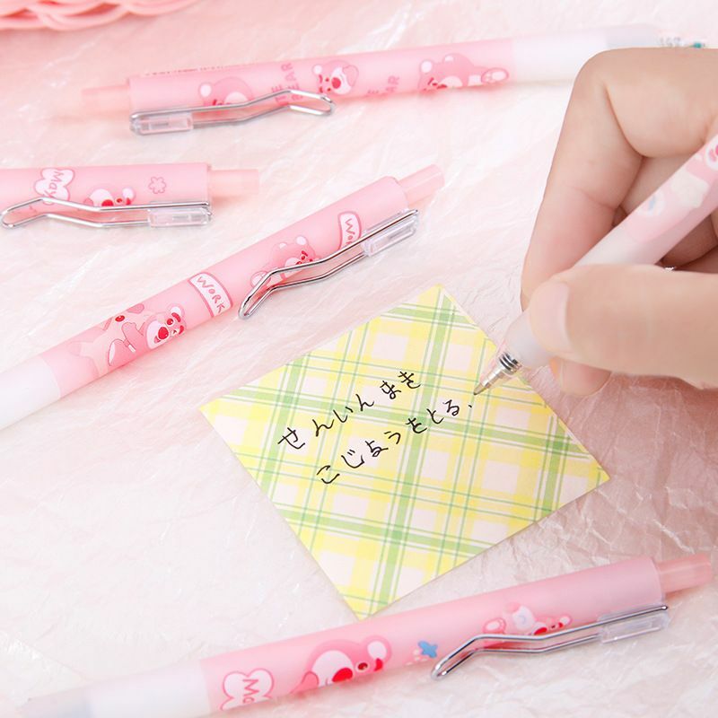 Lotso girl's new sweet and cute creative cartoon high-value pink inerasable quick-drying press pen school supplies wholesale