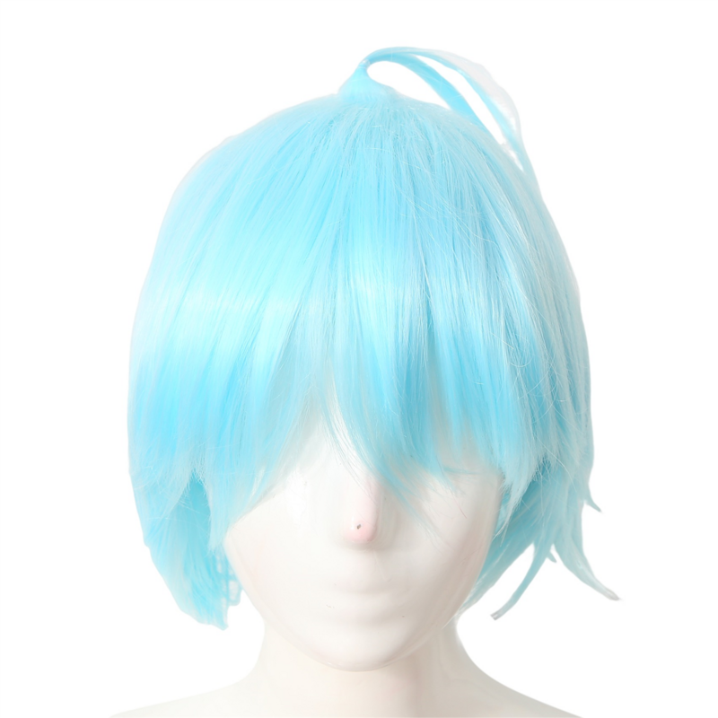 Peluca de pelo rizado inverso, peluca corta de juego de Anime, azul cielo para fiesta de Cosplay