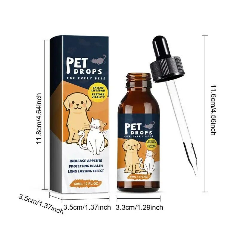 Gotas para el cuidado de mascotas, 60ml, suplemento para la piel del perro y el abrigo, suministros para el cuidado de la salud de los gatos y perros, mejora el bienestar de las mascotas