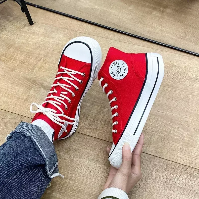 Women's Canvas Shoes 2024 Spring Lace Up Round Toe Causal Flat Shoes Student Sneakers Girls Skateboard Vulcanized Tennis Women