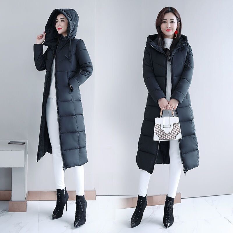Mantel parka panjang untuk musim dingin mantel parka wanita ramping bertudung ukuran besar 5xl jaket tebal elegan hangat jaket katun empuk kasual Jaqueta