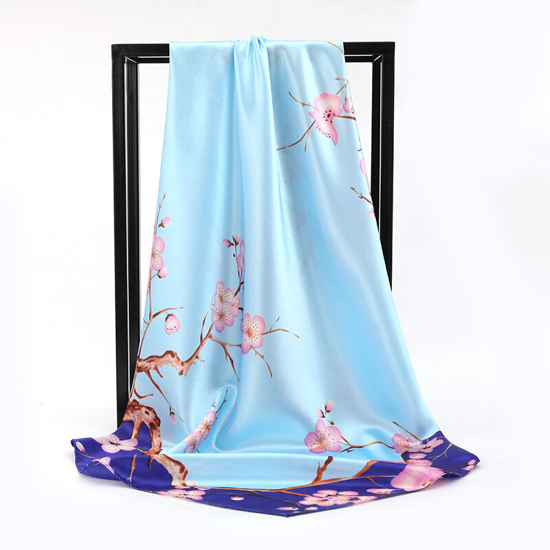 女性のための豪華な正方形のシルクスカーフ,レトロなブランド,ボヘミアンパターン,ヒジャーブ,女性のためのショール,バンダナファッション,90cm