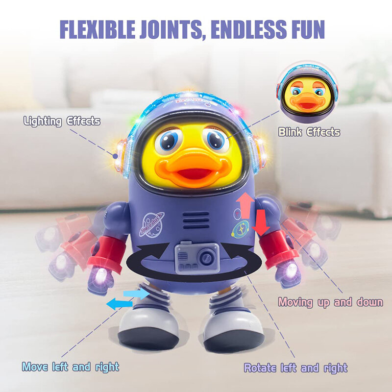 Giocattolo dell'anatra del bambino giocattolo interattivo musicale elettrico con luci e suoni Robot danzante elementi spaziali per neonati neonati regali per bambini