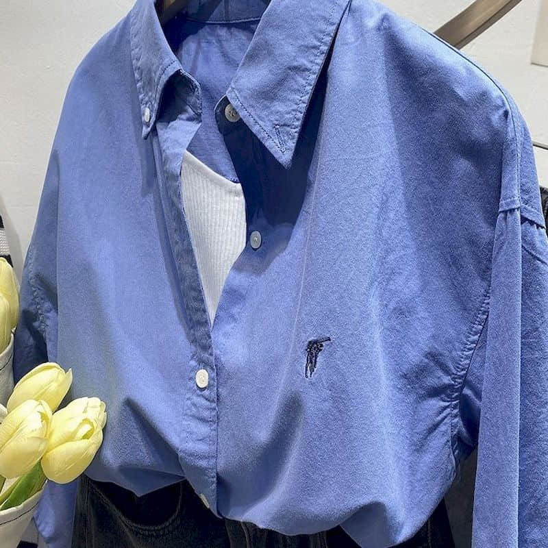Женская винтажная Однотонная рубашка-поло с длинным рукавом и воротником-стойкой