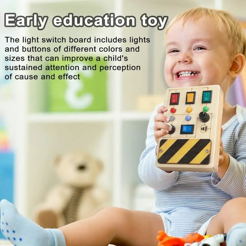 Early Education Educational Toy Enhance Attention Cause-effect Perception with Wooden Led Board Switch Gear Light Early