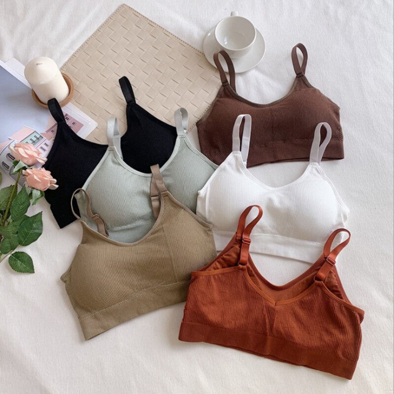 Tube Tops for Women's Seamless Solid Color U Back Women's Underwear Crop Top Sports Tank Tops Bottoming Bra with Chest Pad Top