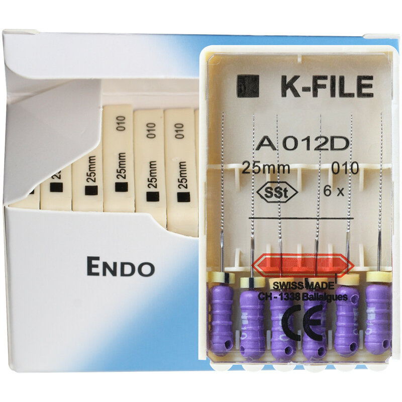 치과 K-FILE 스테인레스 스틸 엔도 근관 K 파일, 수동 사용 치내요법 실험실 기기, 10 팩/박스, 21mm, 25mm, 31mm