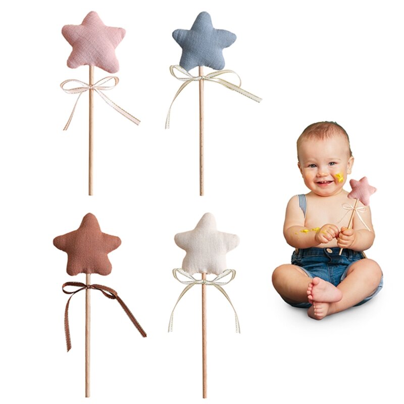 Varita mágica de madera para bebé, juguete mordedor para gimnasio, utilería de fotografía para fiesta de cumpleaños de recién nacido, juguete Montessori, 1 unidad