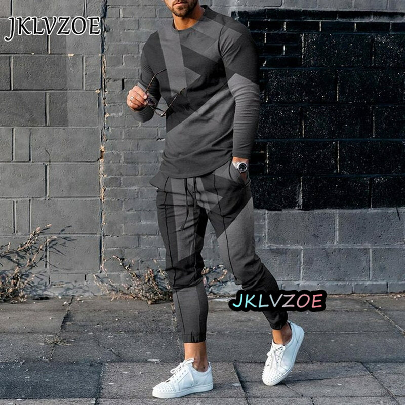 Pakaian Baju Longgar Kaus Lengan Panjang Print 3D Klasik Set Celana Olahraga Jogging Pria Celana Olahraga Musim Gugur Longgar Bersirkulasi