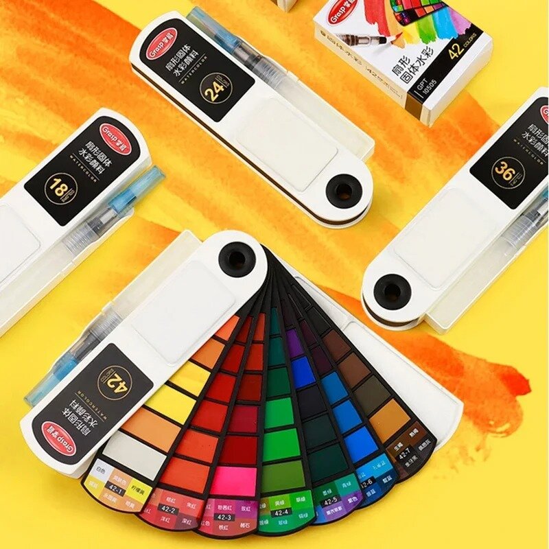A18/24/36/42 Colors Solid Watercolor Paint Set Watercolor Palette Watercolor Pigment with Pen for Beginner Painting Art Supplies