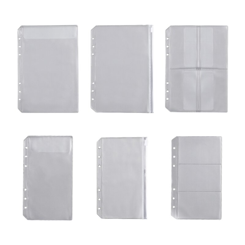 10Pcs/set A5 A6 Transparent Clear Soft PVC Notebook Binder A5 A6 Sizes Notebook Binder Loose Leaf Bags Refillable Paper
