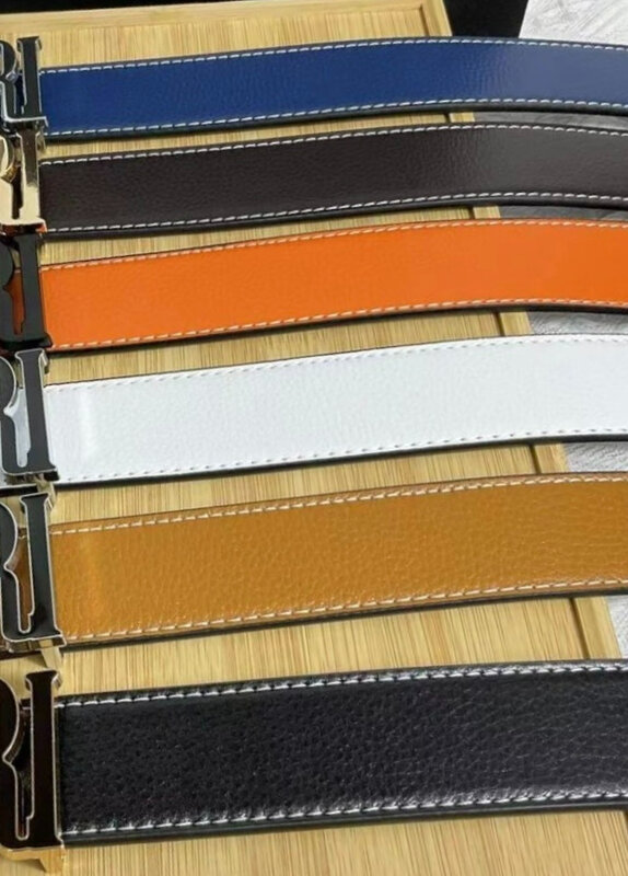 Cinturón de cuero genuino con hebilla de metal para hombre, cinturón elegante de cuero genuino con estampado de letras, estilo informal, 24 nuevos