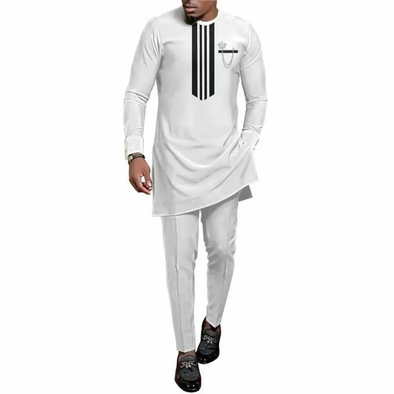 LE90National Dress African men's Printed Top e pantaloni Suit abito da sposa domenica preghiera Casual Slim Suit