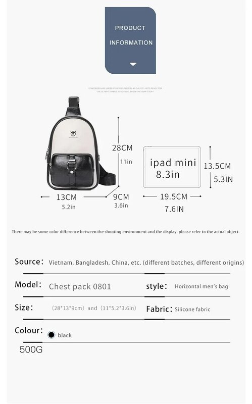 Men's Stylish Black and White Colorblock Phone Pocket Waterproof PU Crossbody Chest Bag