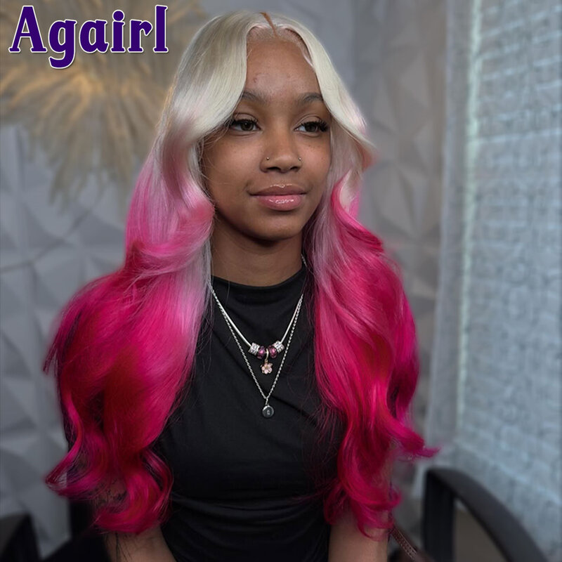 Ombre 613 Blonde Rose Pink 13x4 Body Wave Lace Front Wig Transparent 13x6 Lace Frontal Human Hair Wigs 200% PrePlucked for Women