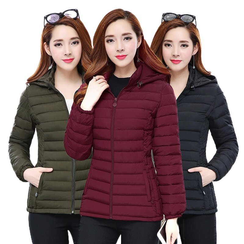 Fashion Silm Hooded Jacket 2023 Elegant Autumn Zipper Casual Parkas Women Winter Coat Warm High Quality Stand-callor Jackets