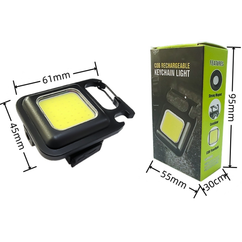 Mini Magnetic COB Keychain Light 800Lumens Bright USB Rechargeable Flashlight 3 Light Modes Portable Folding Bracket Work Lamp