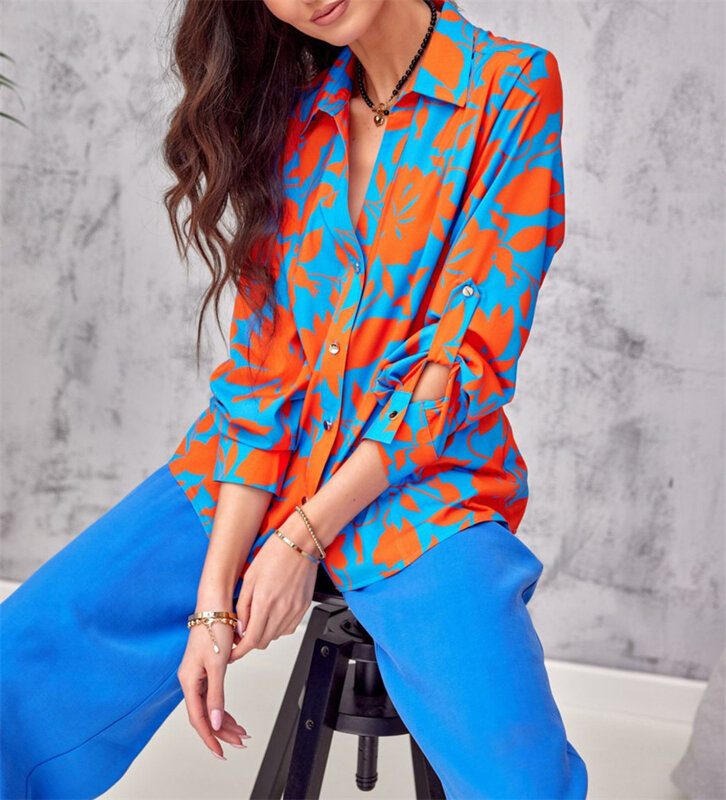 Camisas E Blusas Bluzki robocze z długim rękawem Eleganckie koszule dla kobiet Vintage Print Koszule biurowe Streetwear Top Y2k Bluzka