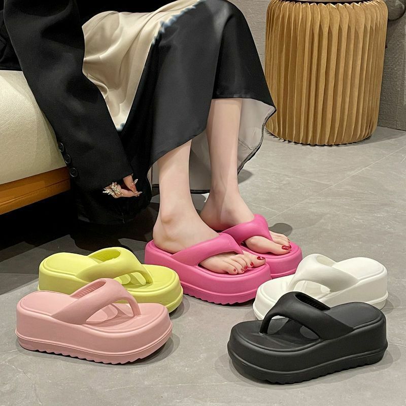 Sandal wanita musim panas, sandal Wanita Mode musim panas baru 2023, sandal jepit tebal 7cm, sandal pantai kasual nyaman, sandal musim panas