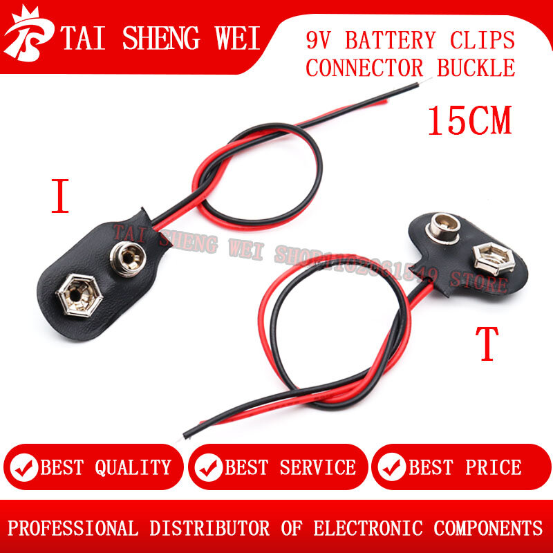10pcs 9V Battery Clips Snap Connector 15cm Black Red Cable Connection Buckle