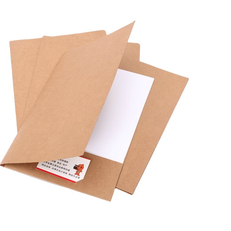 Carpeta de archivos de papel kraft grueso clásico con bolsillo y ranura para tarjeta de visita, producto personalizado