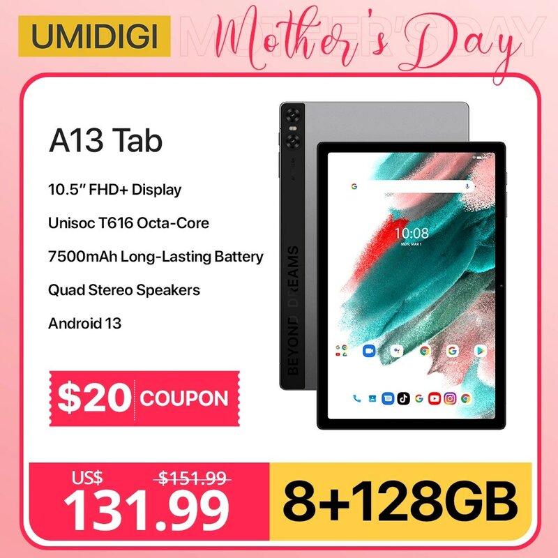 Nuovo arrivo UMIDIGI A13 Tab Smart Tablet Android 13 8GB + 128GB 10.51 "FHD + Display 7500mAh Mega batteria Unisoc T616 cellulare