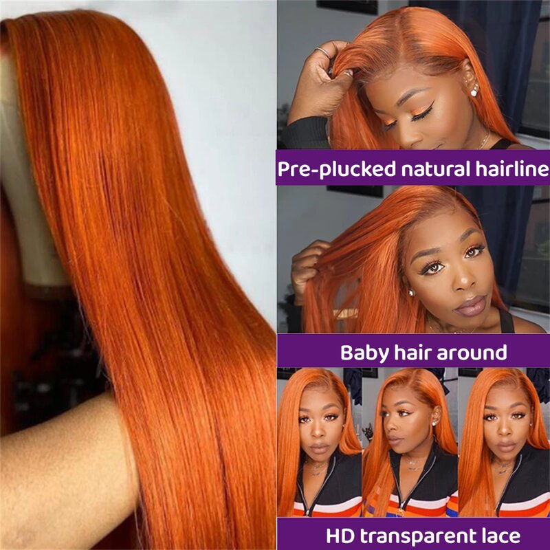 IAMVIP Transparent Wig For Women Ginger Orange 13x6 Front Wigs Human Hair Bone Straight 13x4 Human Hair Lace Front Wi