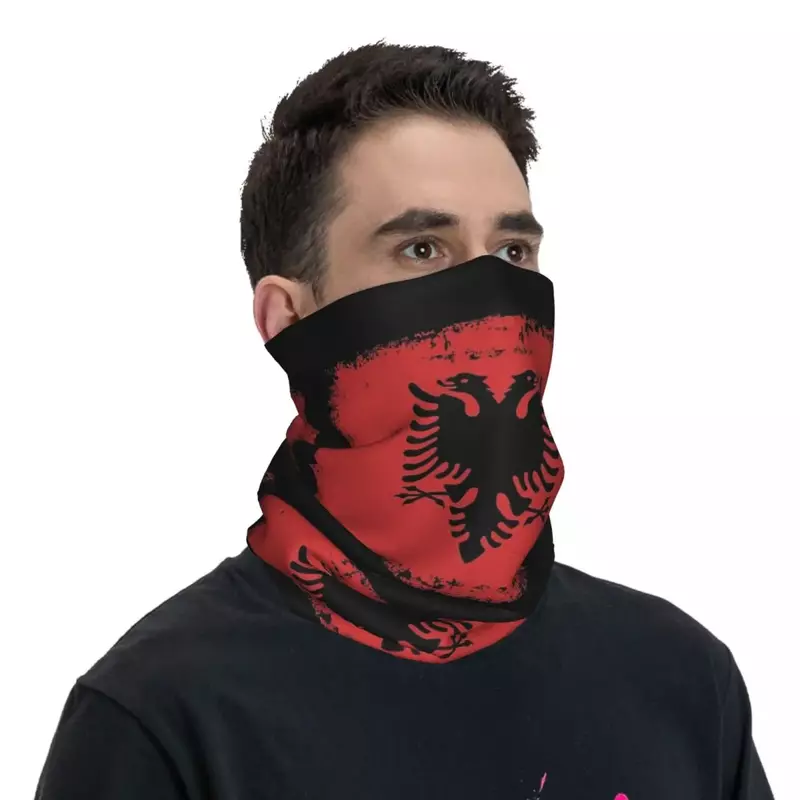 Albanien Flagge Bandana Hals abdeckung gedruckt Wickel maske Schal warme Kopf bedeckung Reiten Unisex Erwachsenen wind dicht