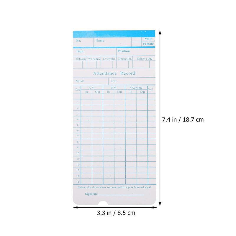Double-Sided Time Cards, Punch Clock, Cartões de reunião, Employee and Office Use Cards, Recording Warehouse Supply, Work, 100 Sheets