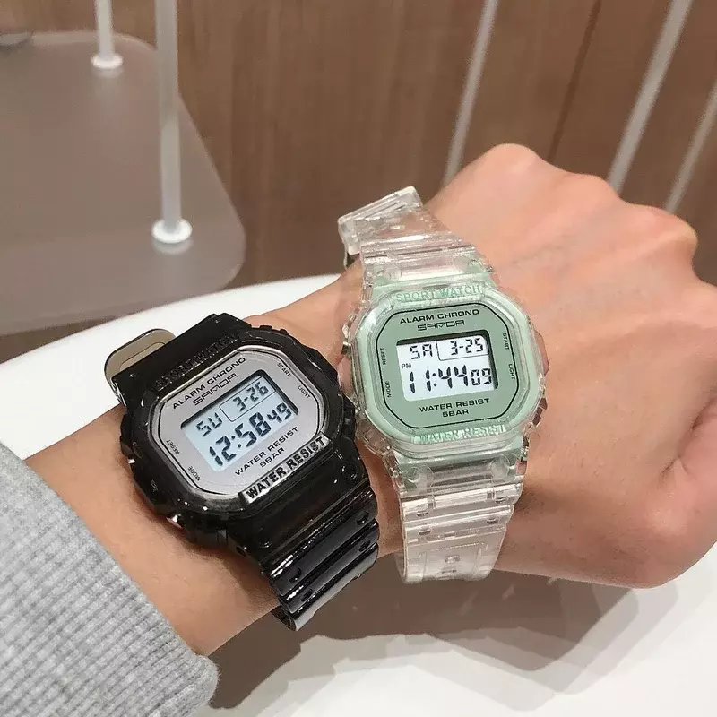Jam tangan LED transparan wanita, jam tangan elektronik olahraga multiwarna, jam tangan pasangan pelajar, hadiah olahraga