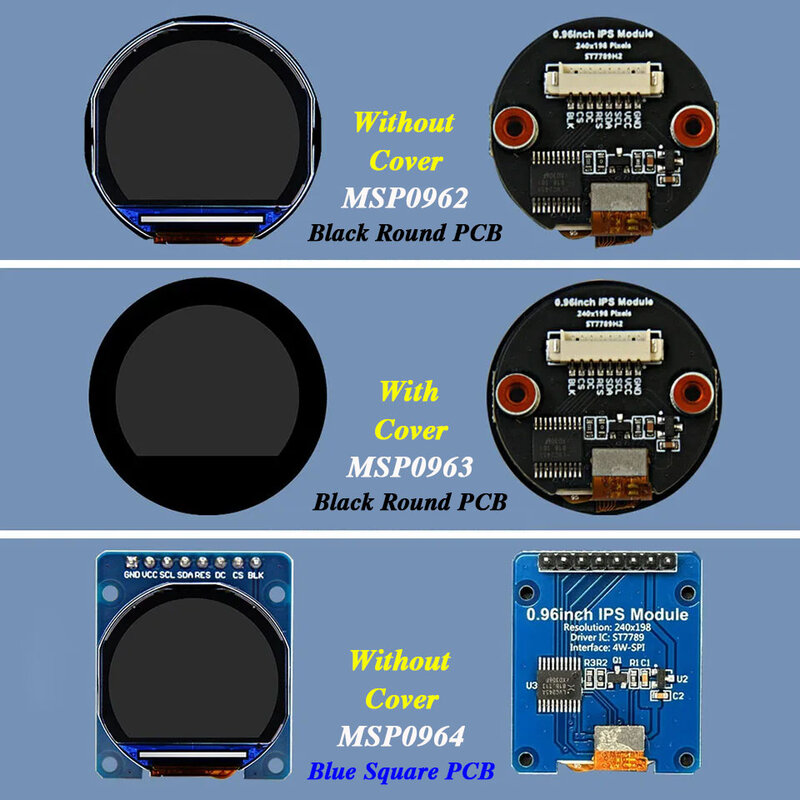 원형 IPS SPI LCD 모듈 패널 디스플레이 화면, 아두이노 ESP32 라즈베리 파이 STM32 CH32 C51 용, 0.96 인치 240*198 ST7789